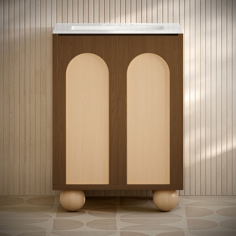 Porte 24" Freestanding Bathroom Vanity in Brown Oak with 3-Hole Centerset Sink Top