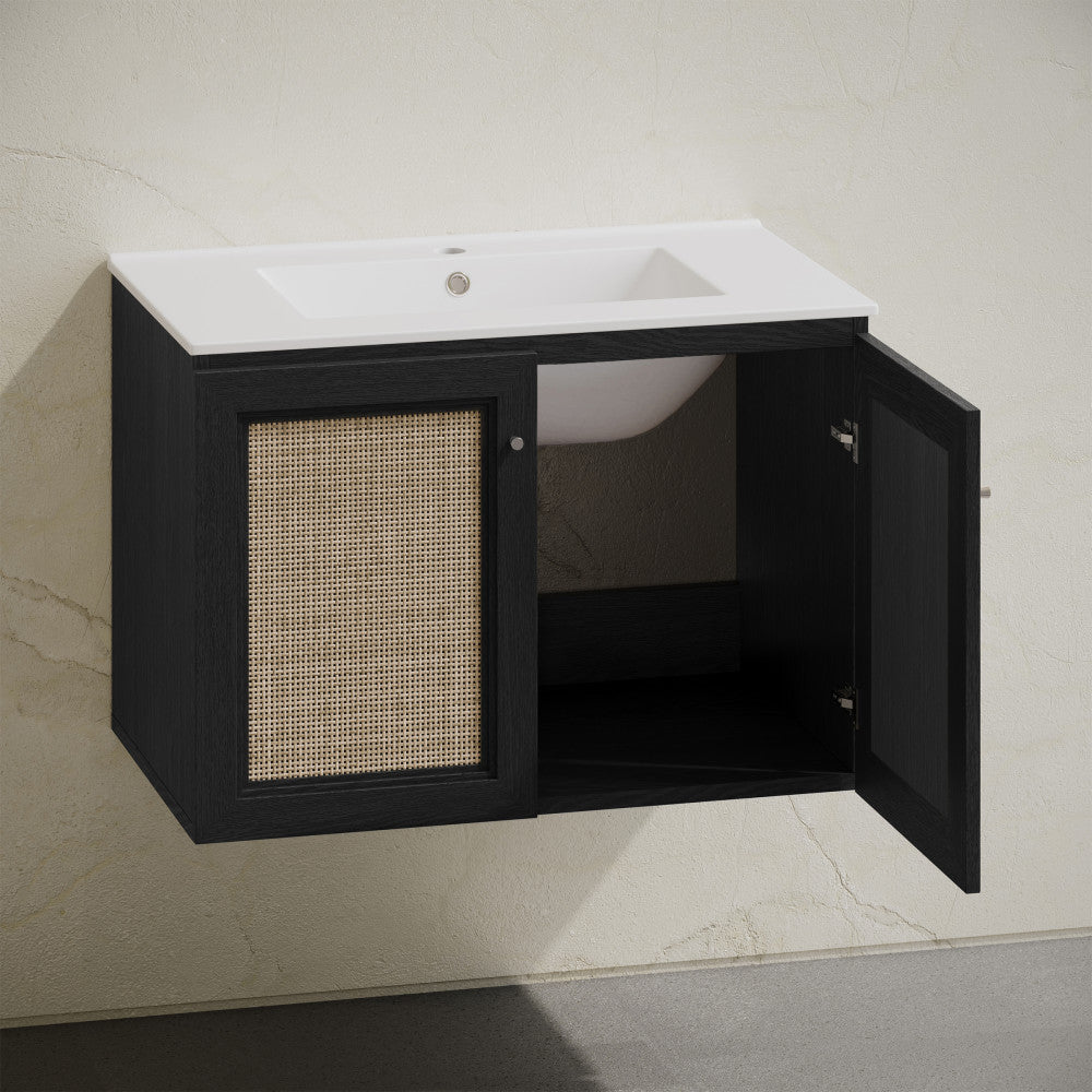 Classe 30" Wall-Mounted Bathroom Vanity in Black Oak with Single Faucet Hole Vanity Top