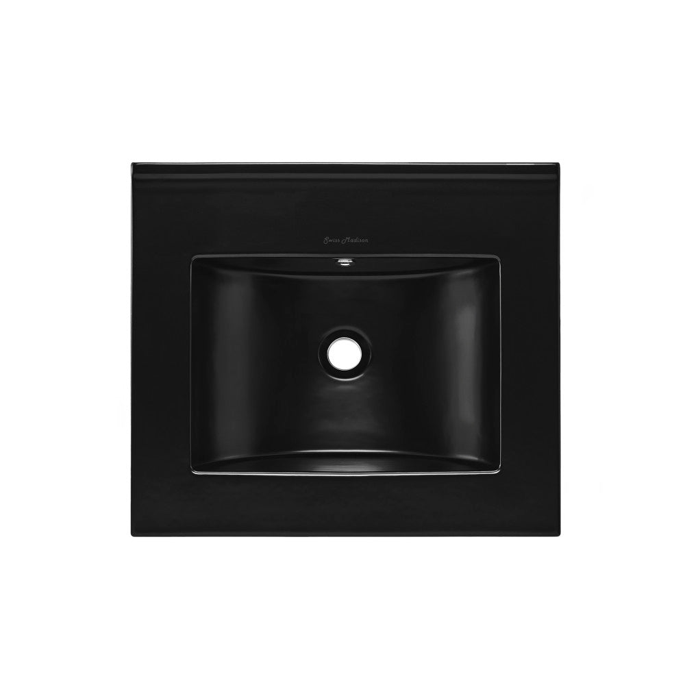 18" Zero Hole Vanity Sink Top in Glossy Black