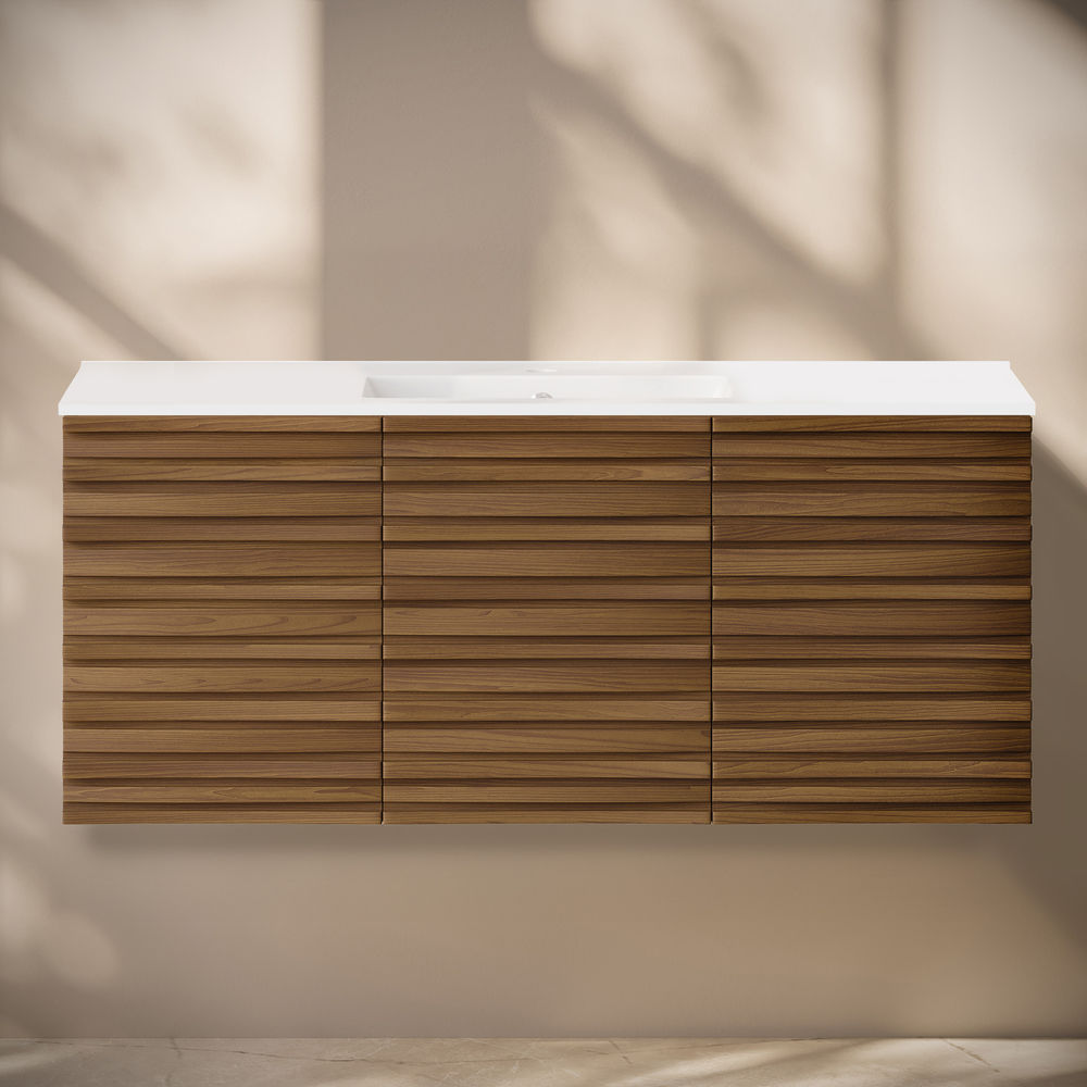 Cascade 48" Wall-Mounted Bathroom Vanity in Brown Oak with Sink Top