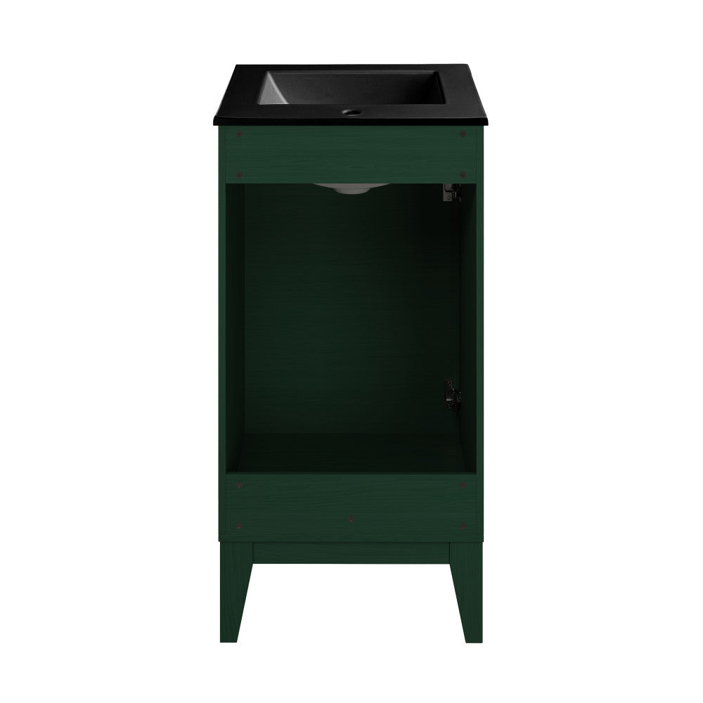 Cascade 18" Freestanding Bathroom Vanity in Green Oak with Black Sink Top
