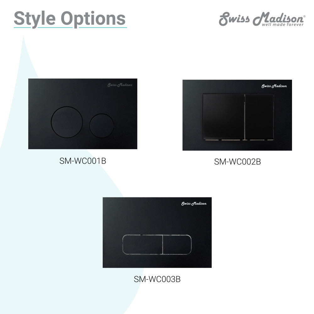 Carre Wall Mount Dual Flush Actuator Plate with Rectangle Push Buttons in Matte Black