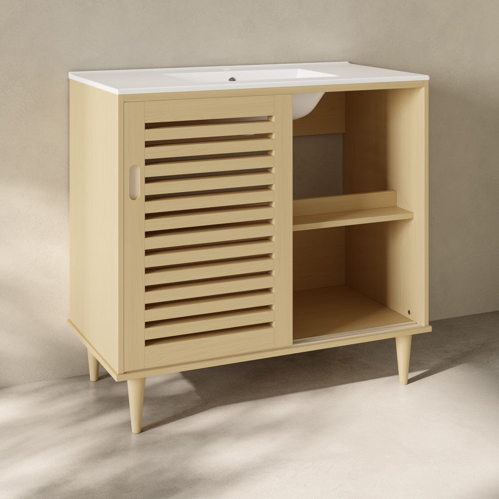 Delice 36" Freestanding Bathroom Vanity in Natural Oak with Sink Top