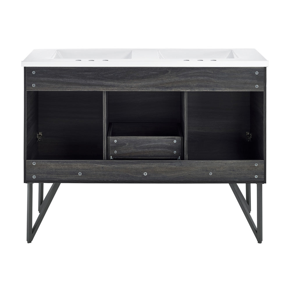 Annecy 48 in. Black Walnut, Double Basin Bathroom Vanity With White, 3-Hole Centerset Ceramic Sink Top