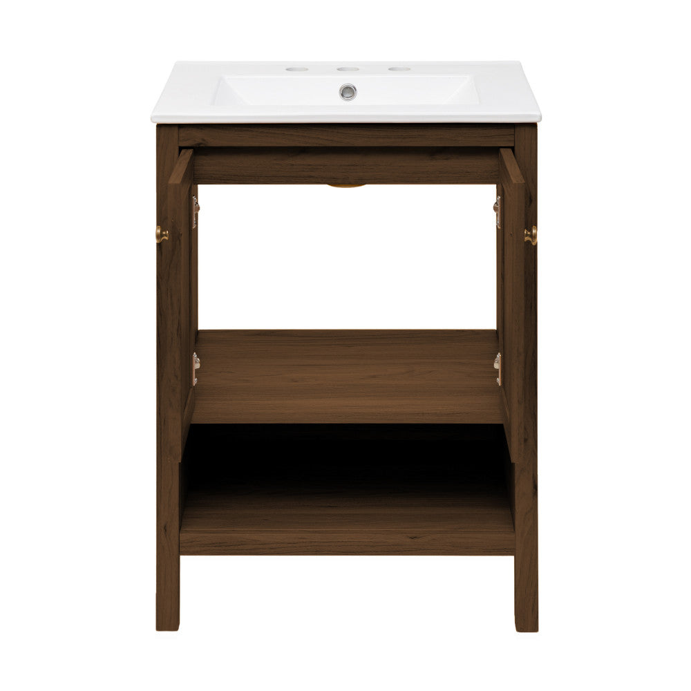Chateau 24" Freestanding Bathroom Vanity in Brown Oak with 3-Hole Widespread Sink Top