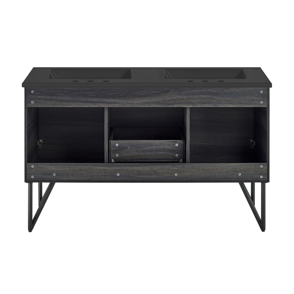 Annecy 60 in. Black Walnut, Double Basin Bathroom Vanity With Black, 3-Hole Artificial Stone Sink Top