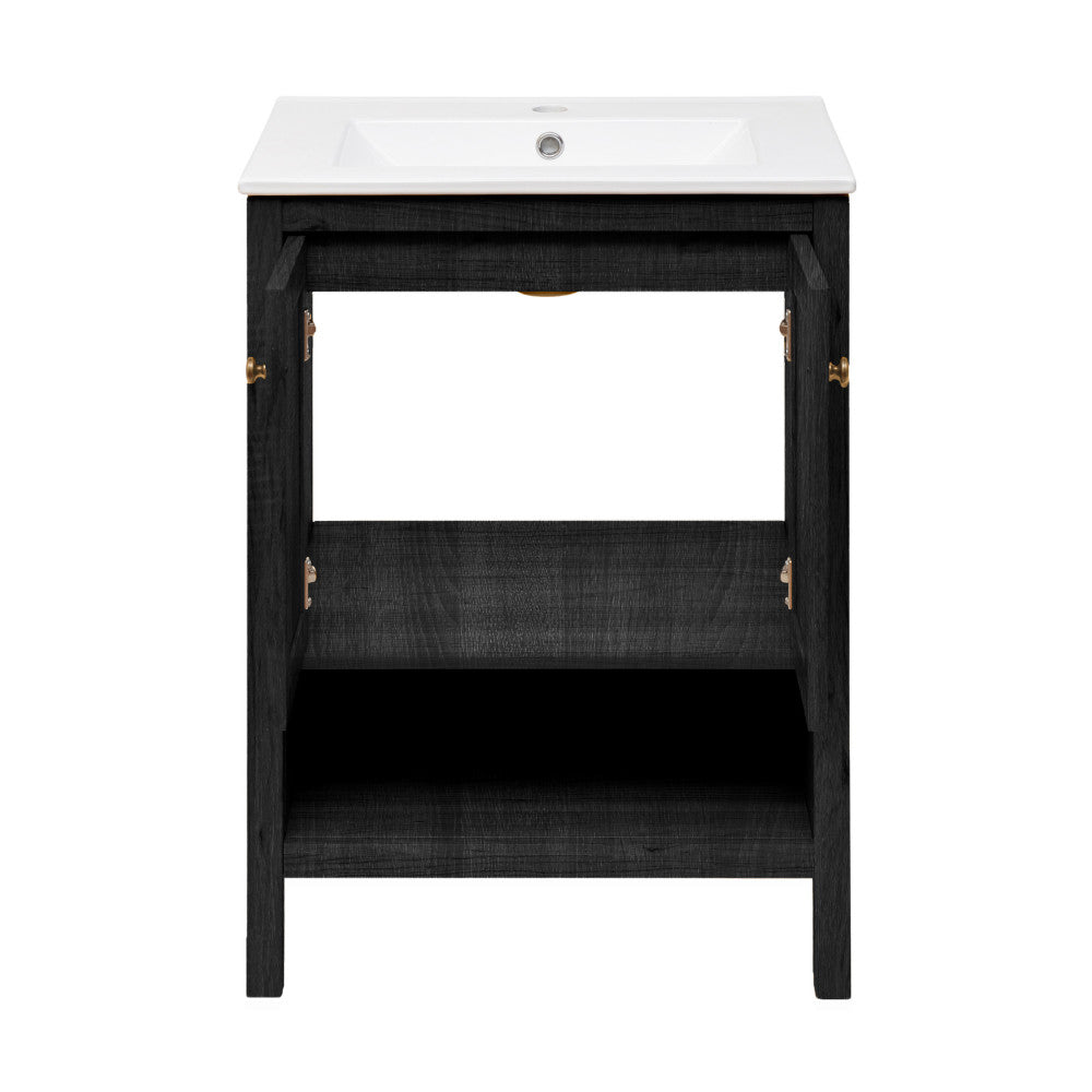 Chateau 24" Freestanding Bathroom Vanity in Black Oak with Sink Top