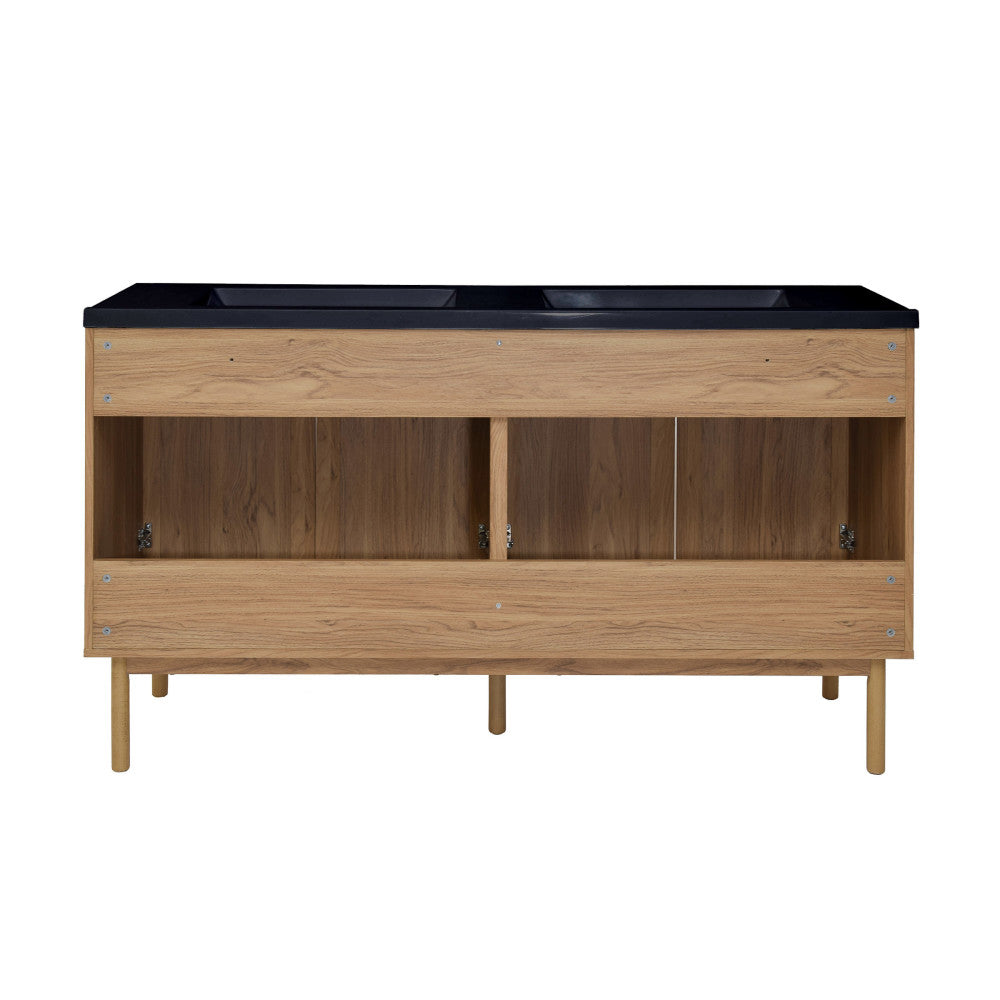 Classe 60" Freestanding Bathroom Vanity in Golden Oak with Black Double Basin Sink Top
