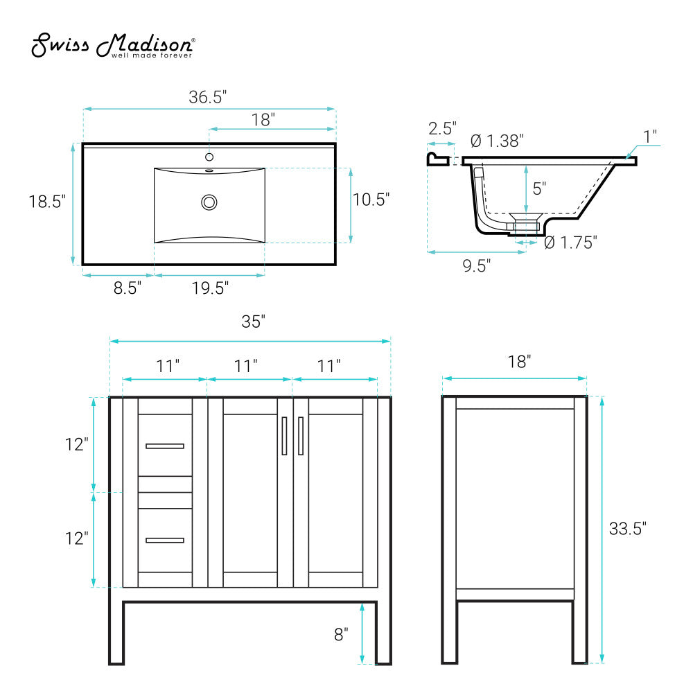 Forme 36" Modular Freestanding Bathroom Vanity with Sink Top in Black Oak