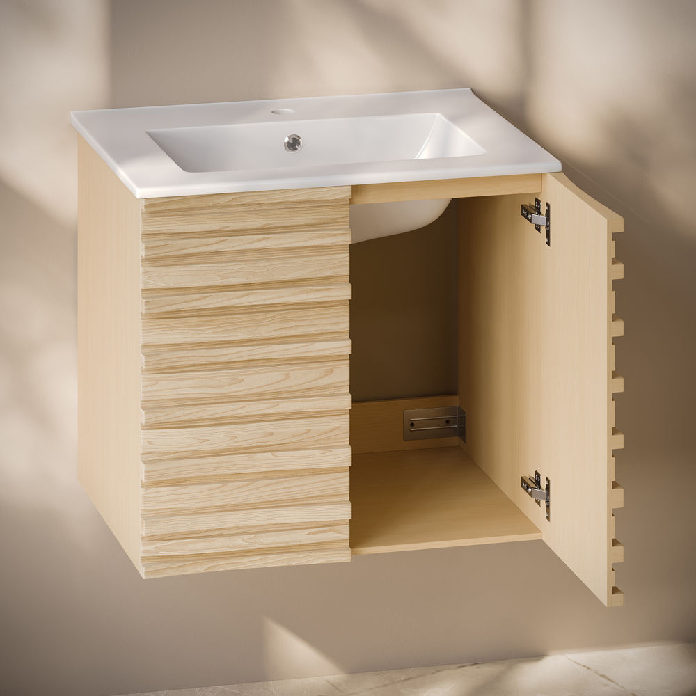 Cascade 24" Wall-Mounted Bathroom Vanity in Natural Oak with Sink Top