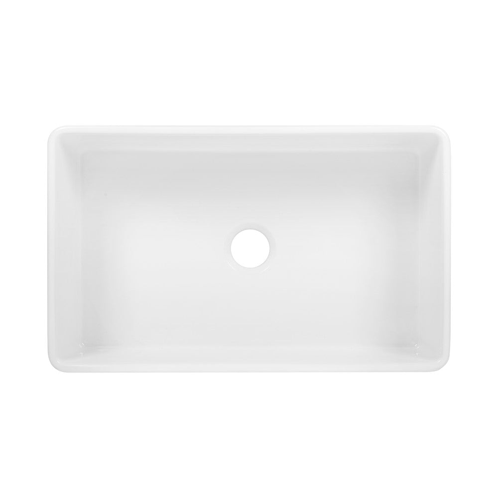 Elegance 33" Single Basin Fireclay Farmhouse Kitchen Sink in Glossy White