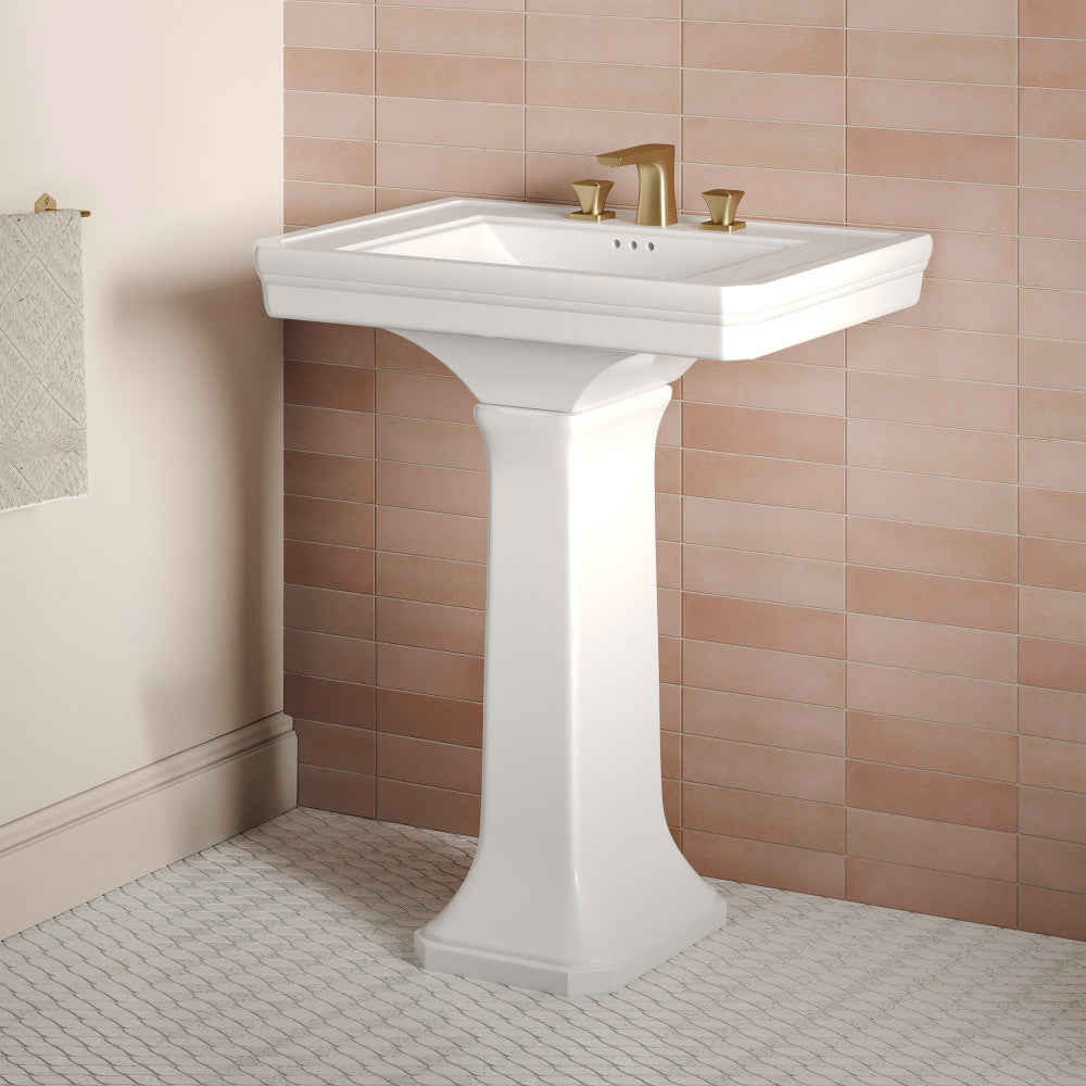 Voltaire 26" Two-Piece Rectangle Pedestal Sink with 3-Hole Widespread Faucet Holes in Glossy White