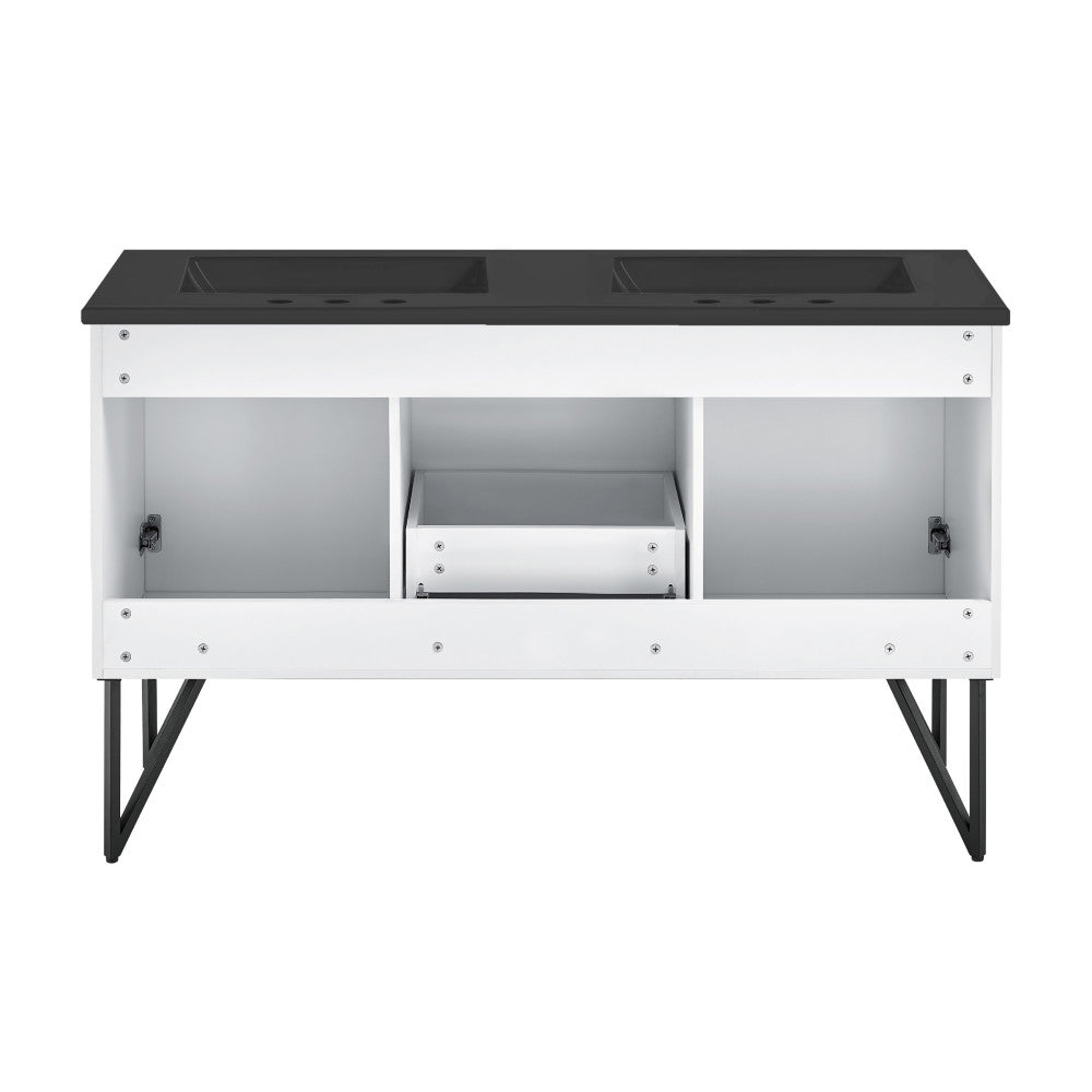 Annecy 60 in. White, Double Basin Bathroom Vanity With Black, 3-Hole Artificial Stone Sink Top