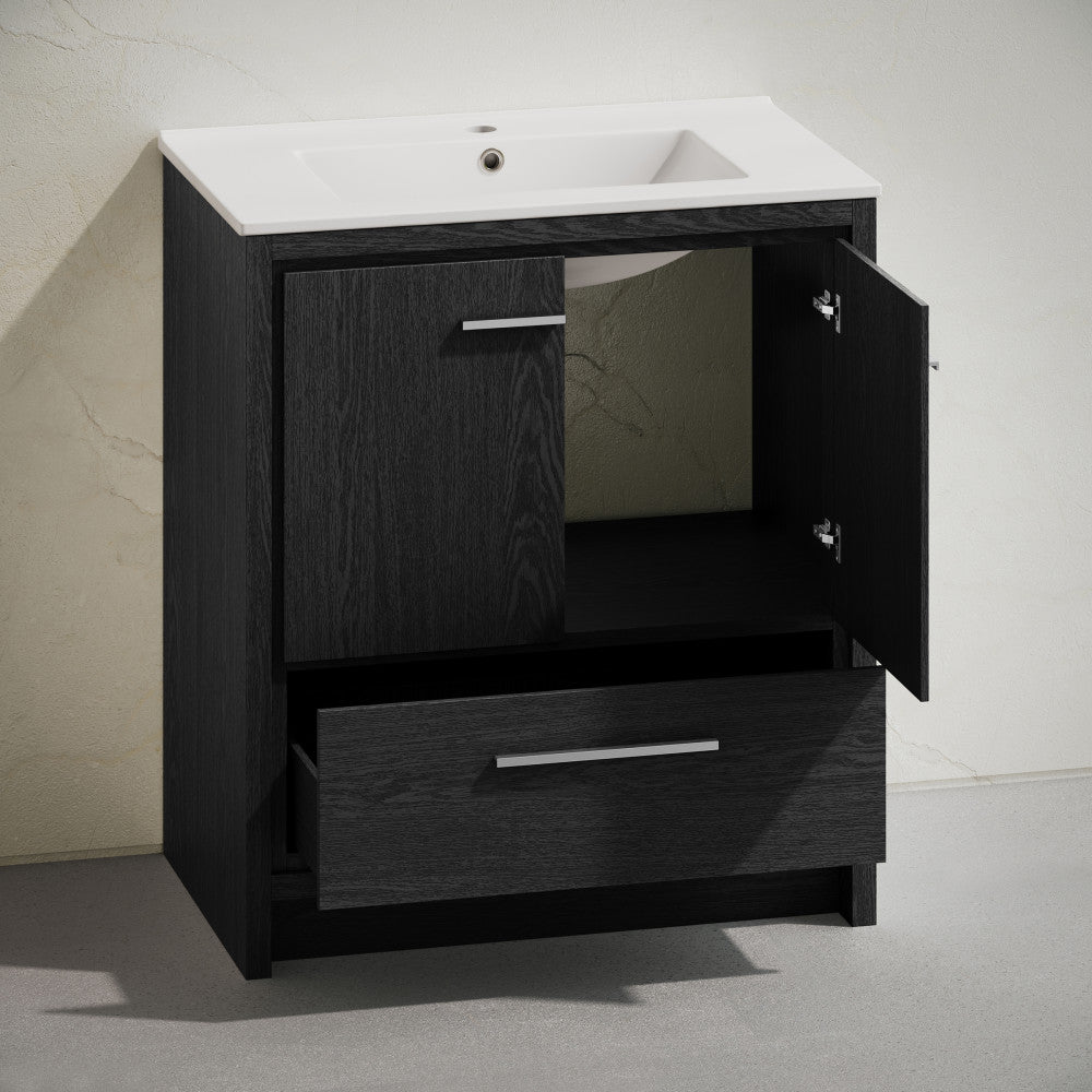 Virage 30" Freestanding Bathroom Vanity in Black Oak with Sink Top