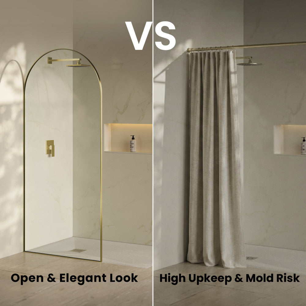 Porte 34 x 76 Framed Fixed 3/8 in. (10mm) Clear Tempered Glass Shower Door with Gold Brushed Frame