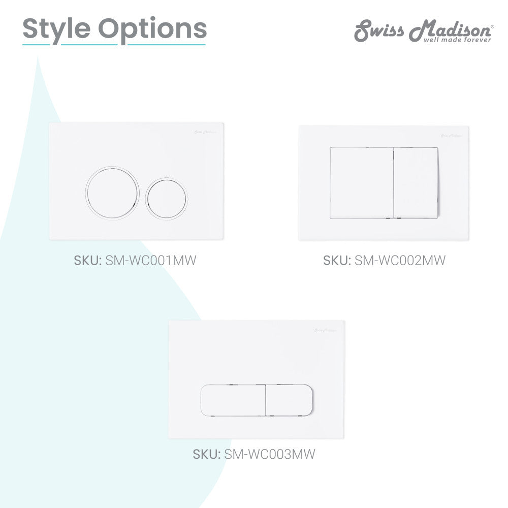 Carre Wall Mount Dual Flush Actuator Plate with Rectangle Push Buttons in Matte White