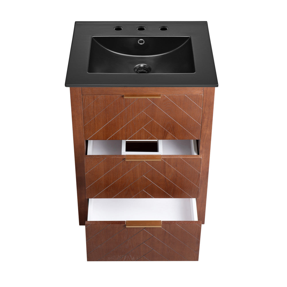 Daxton 24" Freestanding Bathroom Vanity in Brown Oak with Black 3-Hole Centerset Sink Top