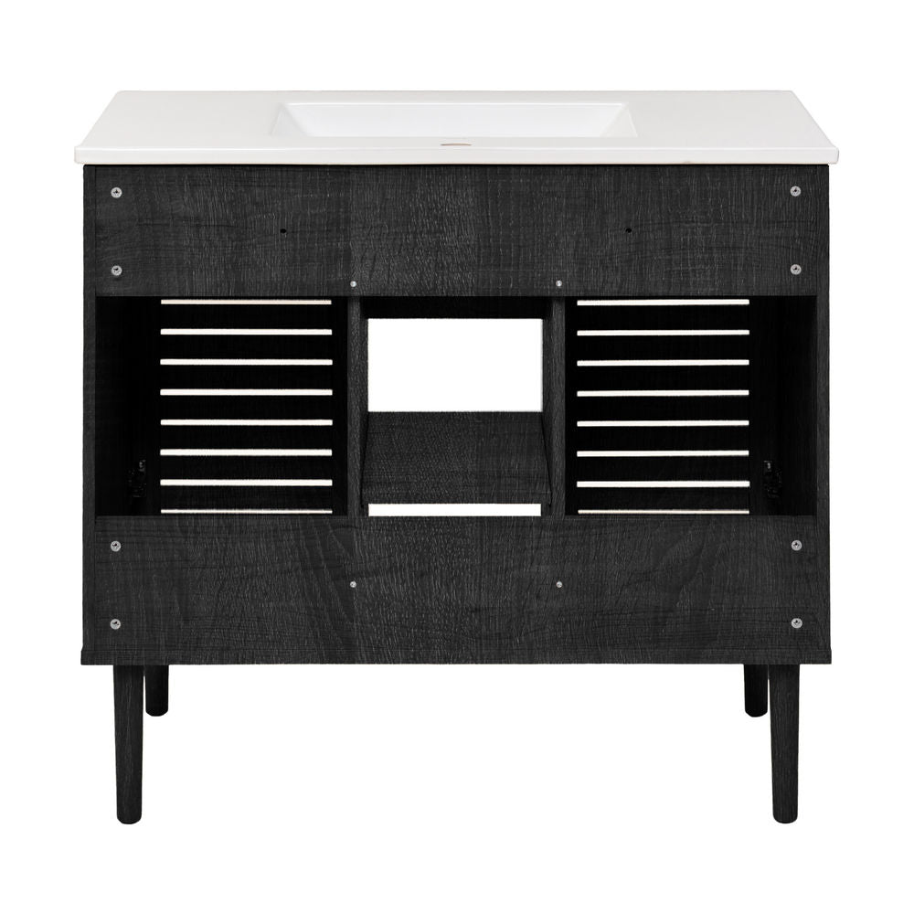 Bron 36" Freestanding Bathroom Vanity in Black Oak with Sink Top