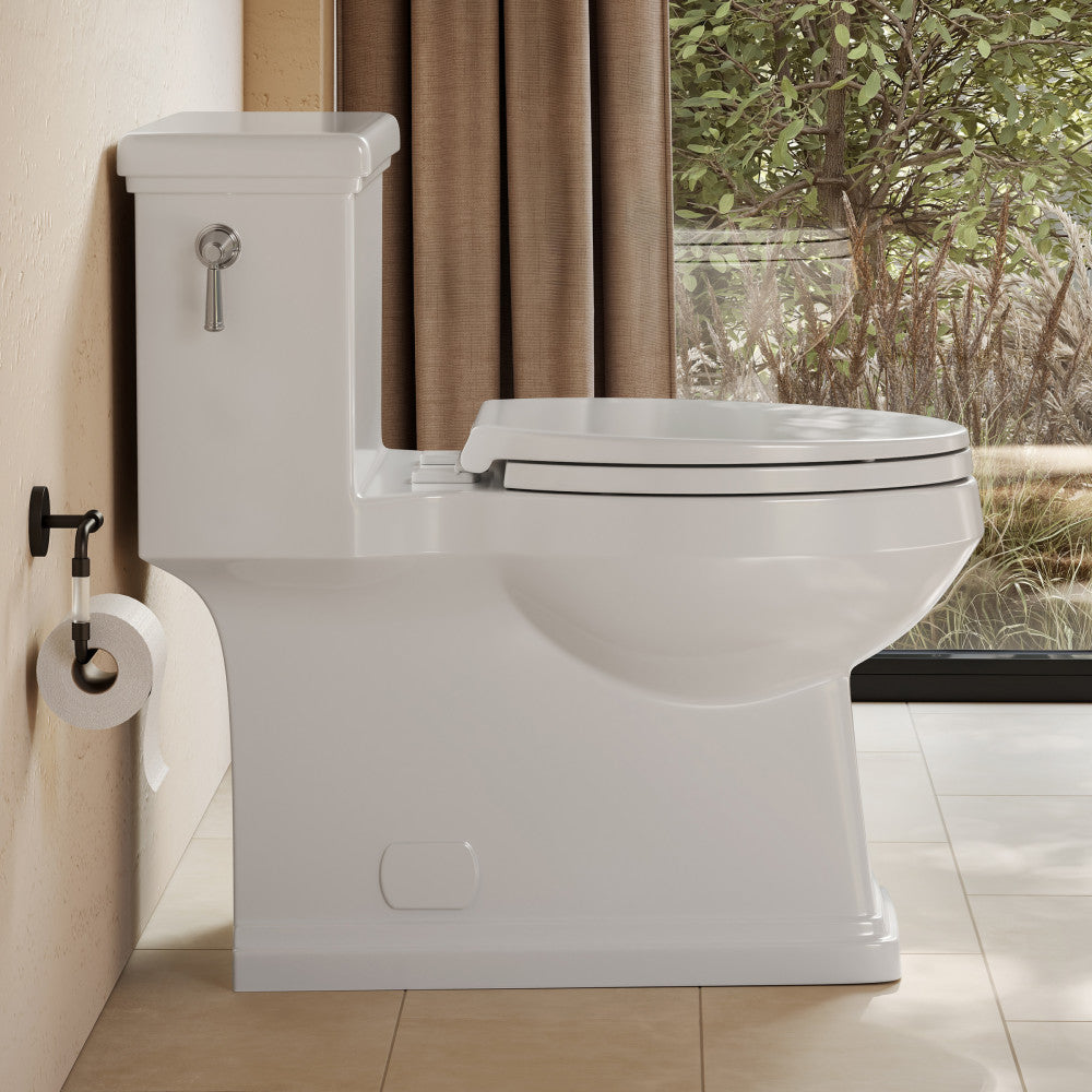 Voltaire II One-Piece 12" Rough-in 1.28 GPF Left-Hand Flush ADA Elongated Toilet in Glossy White, Nano-Glaze