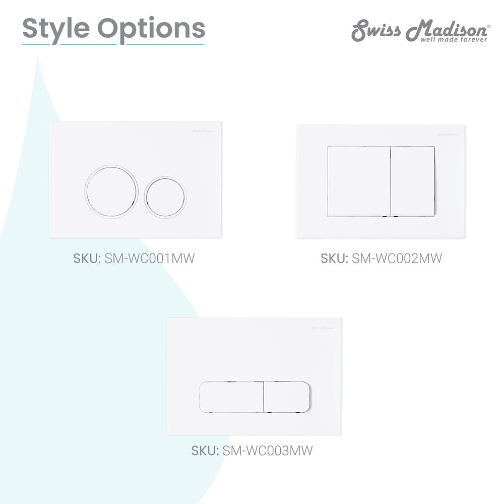 Carre Wall Mount Dual Flush Actuator Plate with Rectangle Push Buttons in Matte White