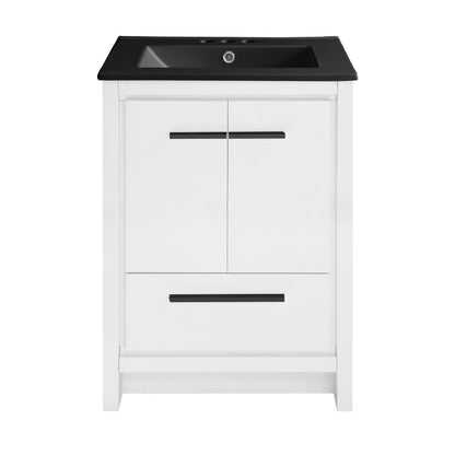 Virage 24 in. White Bathroom Vanity With Black, 3-Hole Ceramic Sink Top