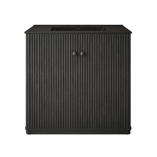 Lafayette 36" Freestanding Bathroom Vanity in Black Oak with Matte Black, 3-Hole Widespread Sink Top