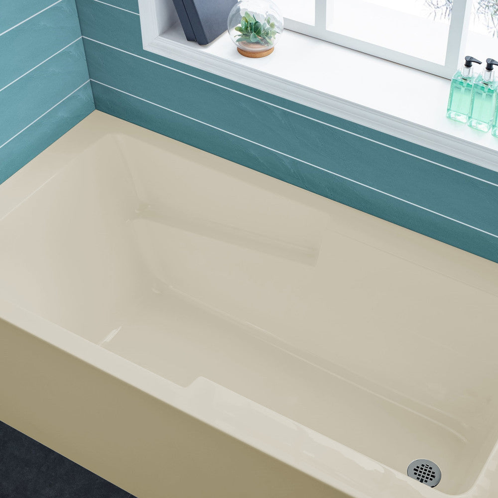 Alcove skirted bathtub 54 inch in bisque, apron front, right-hand drain.