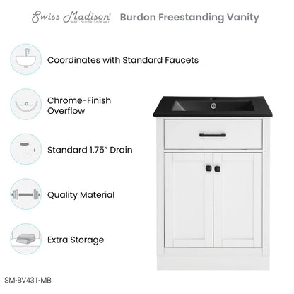 Burdon 24 in. Brown Bathroom Vanity With Black Ceramic Sink Top