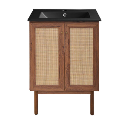 Classe 24" Freestanding Bathroom Vanity in Brown Oak with Black Sink Top