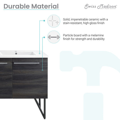 60-inch freestanding bathroom vanity in black walnut with single sink and soft-close doors.