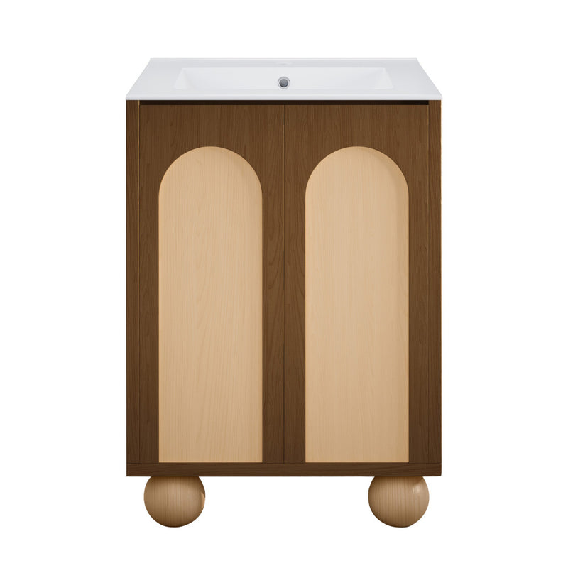 Plaisir II 24" Freestanding Bathroom Vanity in Brown Oak with Sink Top