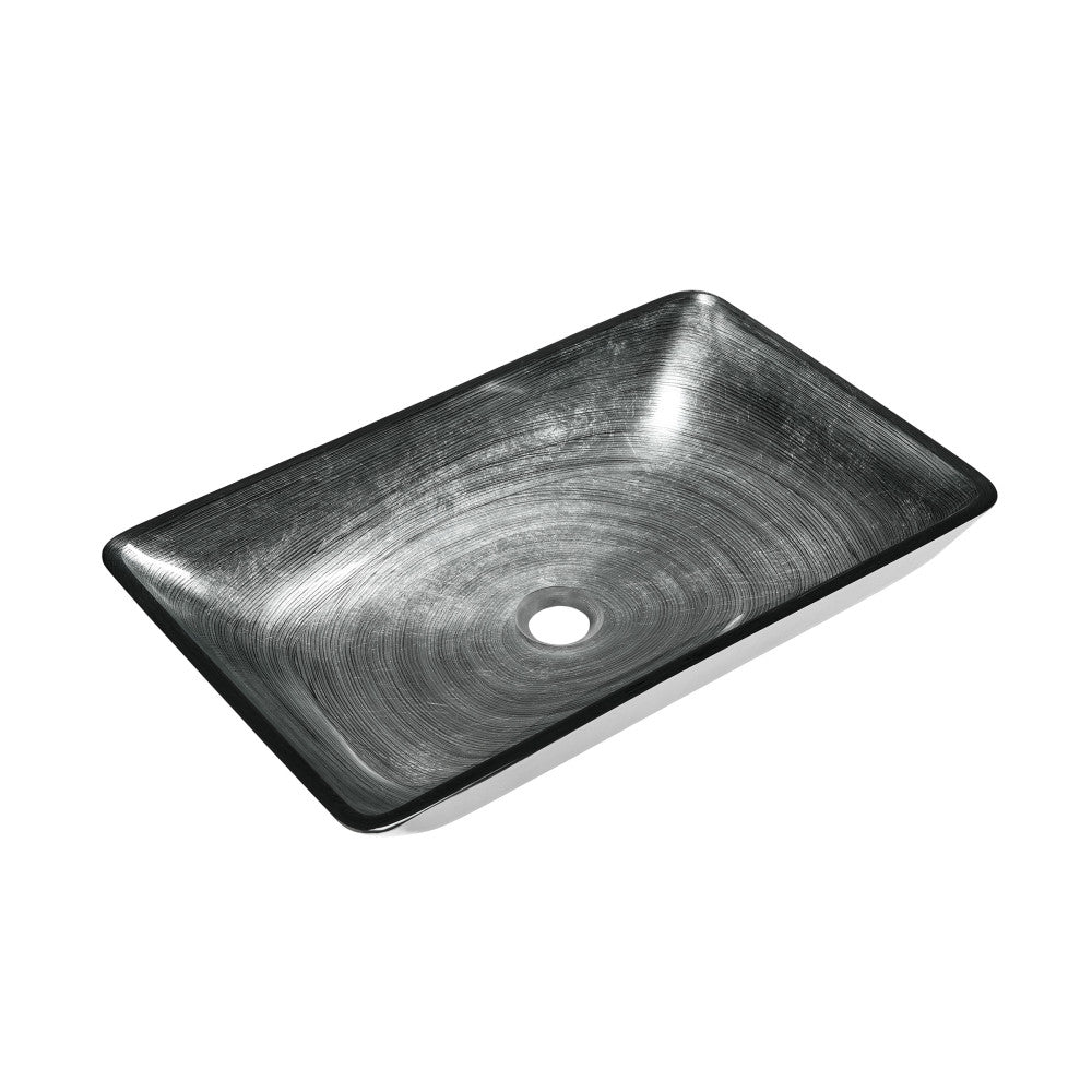 Cascade Rectangular Glass Vessel Sink with Faucet, Smoky Gray