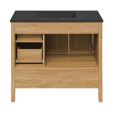 Chateau 36" Freestanding Bathroom Vanity in Golden Oak with Black Sink Top