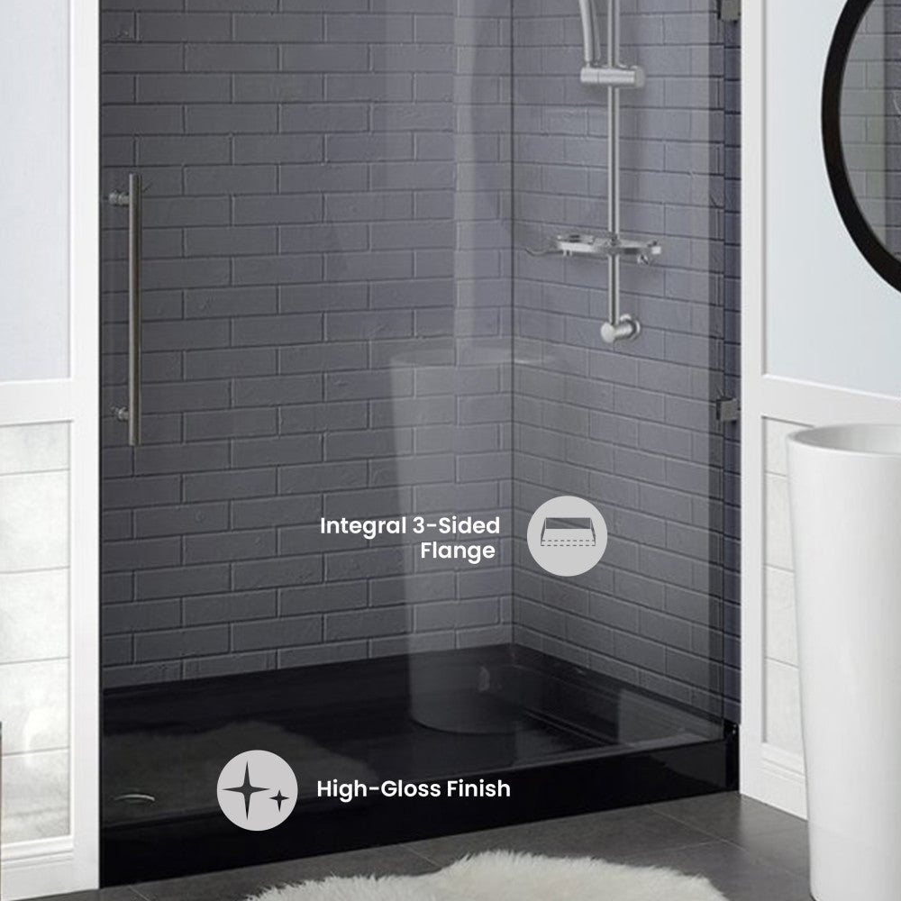 Voltaire 60" x 36" Acrylic Black, Single-Threshold, Left Drain, Shower Base
