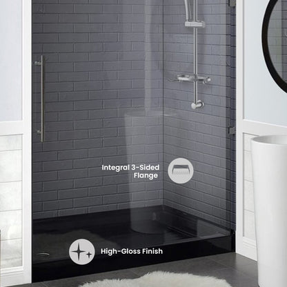Voltaire 60" x 36" Acrylic Black, Single-Threshold, Left Drain, Shower Base