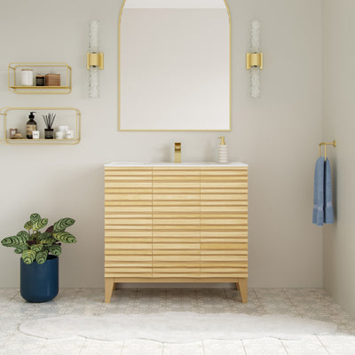 Cascade 36" Freestanding Bathroom Vanity in Natural oak with Sink Top