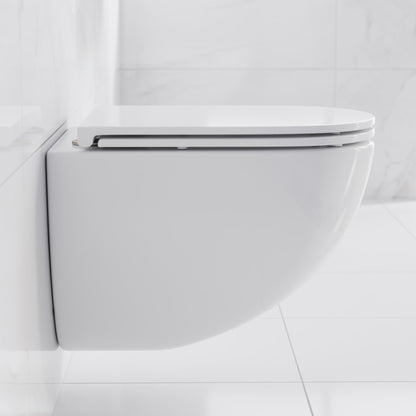 St. Tropez Wall-Hung Toilet Bundle 0.8/1.6 GPF Dual Flush in Glossy White with Brass Flush Plate