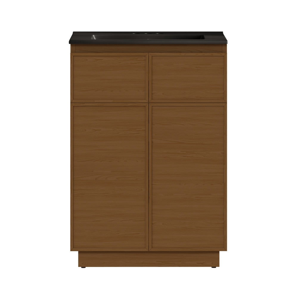 St. Tropez 24" Freestanding Bathroom Vanity in Brown Oak with Black 3-Hole Centerset Sink Top