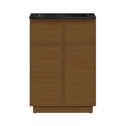 St. Tropez 24" Freestanding Bathroom Vanity in Brown Oak with Black 3-Hole Centerset Sink Top