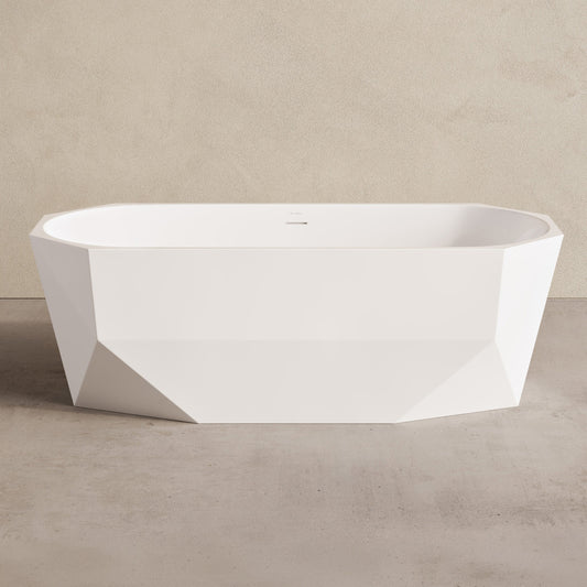 Brusque 67" Diamond Shaped Soaking Freestanding Bathtub in Glossy White, Drain Included