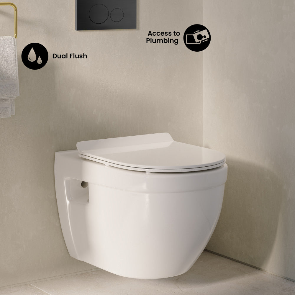 Ivy Wall-Hung Toilet Bundle 0.8/1.6 GPF Dual Flush in Glossy White with Black Flush Plate