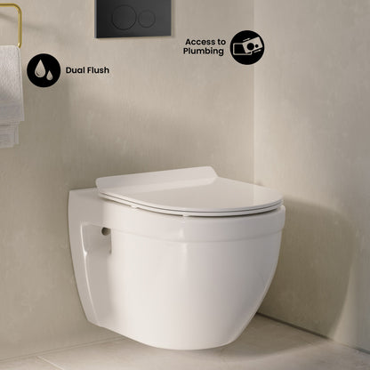 Ivy Wall-Hung Toilet Bundle 0.8/1.6 GPF Dual Flush in Glossy White with Black Flush Plate