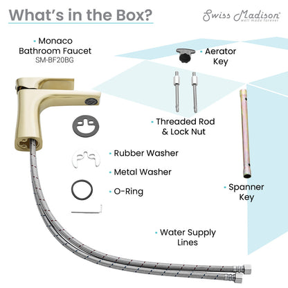 Single-handle bathroom faucet in brushed gold with curved spout and sleek modern design.