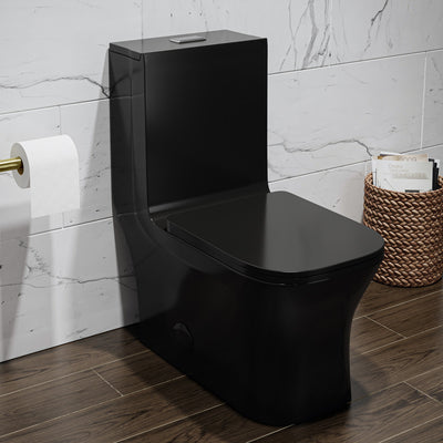 Concorde One Piece Square Toilet Dual Flush in Glossy Black 1.1/1.6 gpf