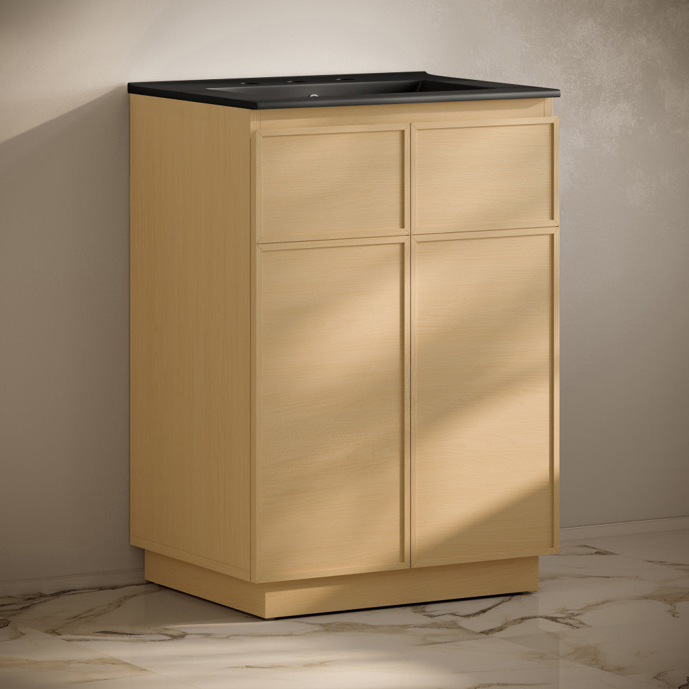 St. Tropez 24" Freestanding Bathroom Vanity in Natural Oak with Black 3-Hole Widespread Sink Top