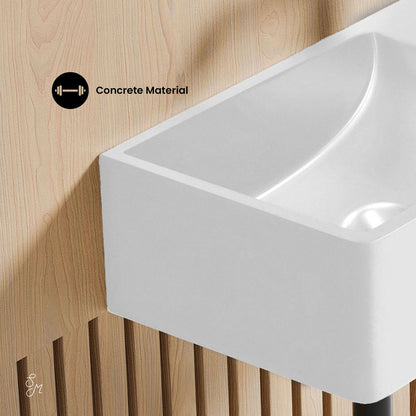 Lisse 16" Concrete Rectangle Wall-Mounted Sink with Right Side Faucet Mount in Matte White