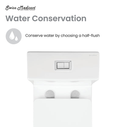 Elongated one-piece square toilet with dual-flush button for water conservation.