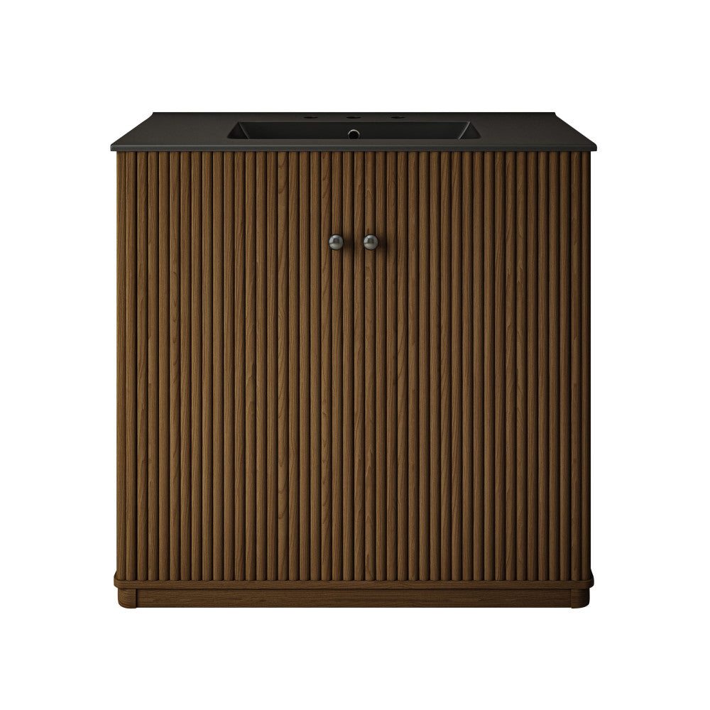 Lafayette 36" Freestanding Bathroom Vanity in Brown Oak with Matte Black, 3-Hole Widespread Sink Top