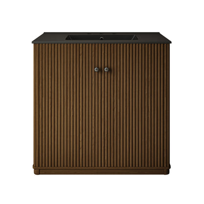 Lafayette 36" Freestanding Bathroom Vanity in Brown Oak with Matte Black, 3-Hole Widespread Sink Top