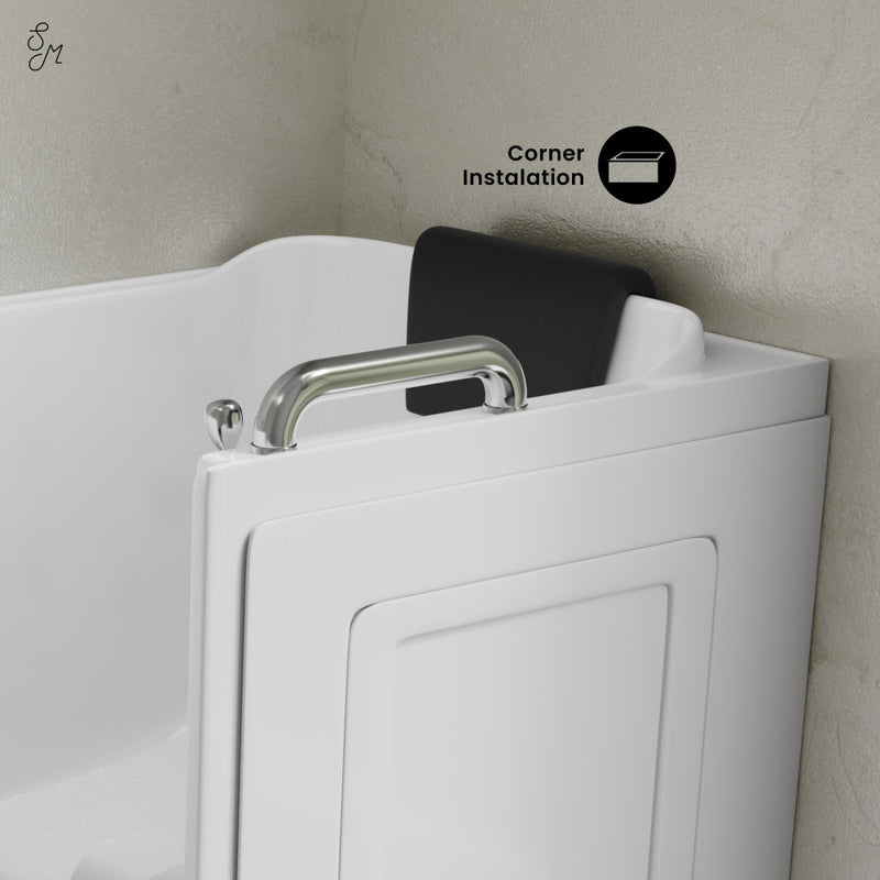 Auvergne 53" x 27" ADA Left Drain Walk-in Soaking Bathtub in Glossy White, Faucet Set, Drain, Grab Bars, Pillow Included